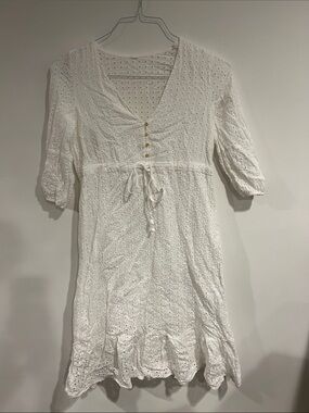 White Eyelet Drawstring Midi Dress